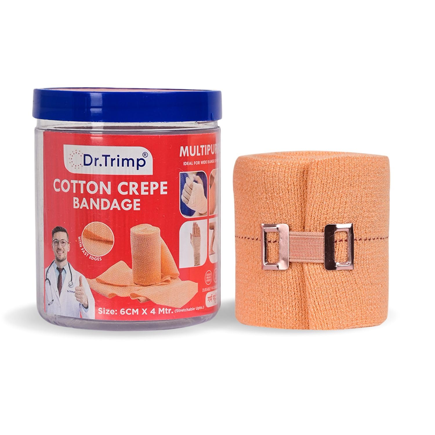 Cotton Crepe Bandage 6cm X 4mtr with Flexible Clips